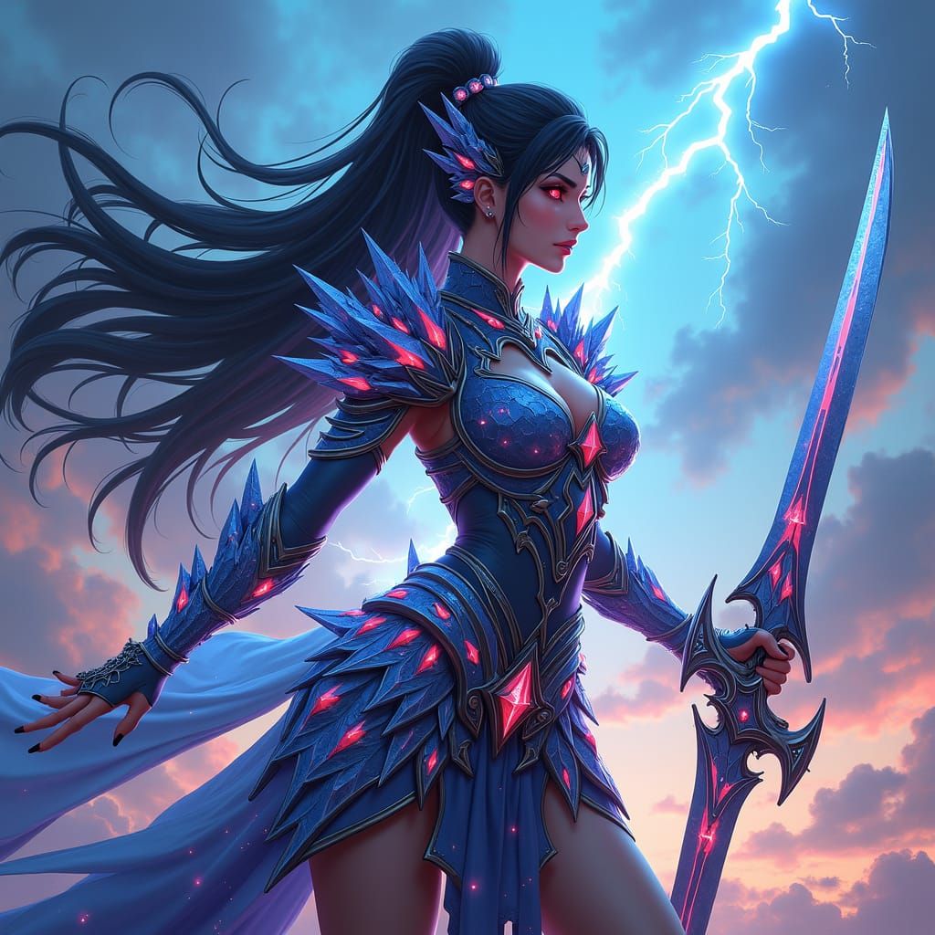 Crystal Dragon Warrior with Sword in Anime Style