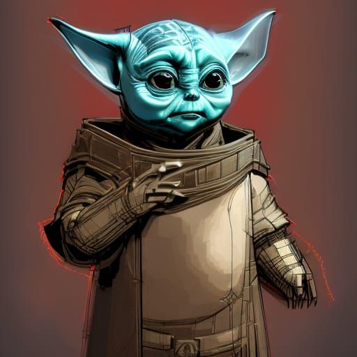 Steampunk Bionic Baby Yoda Blueprint in Detailed Technical D...