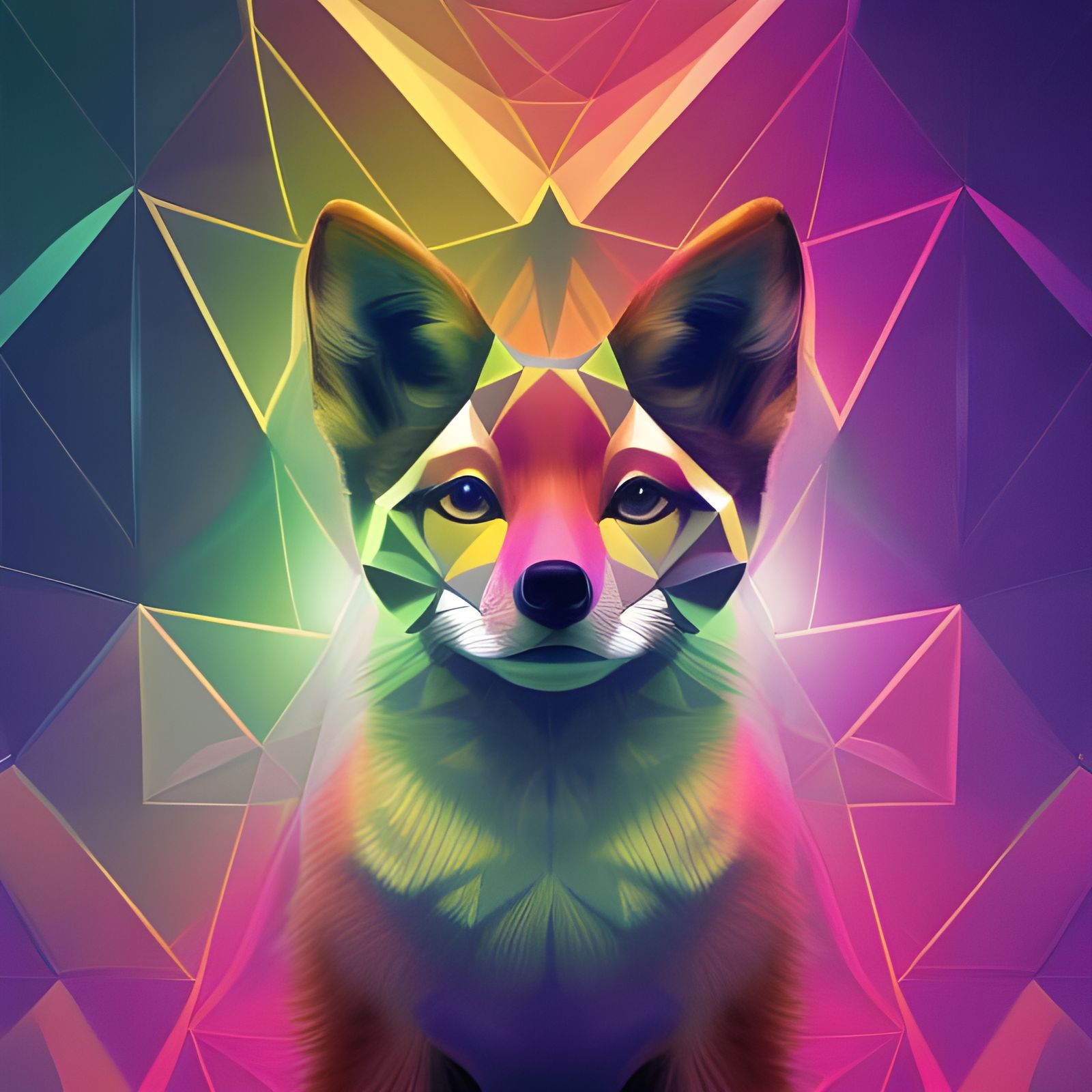 Geometric Baby Fox in Cyberpunk Style