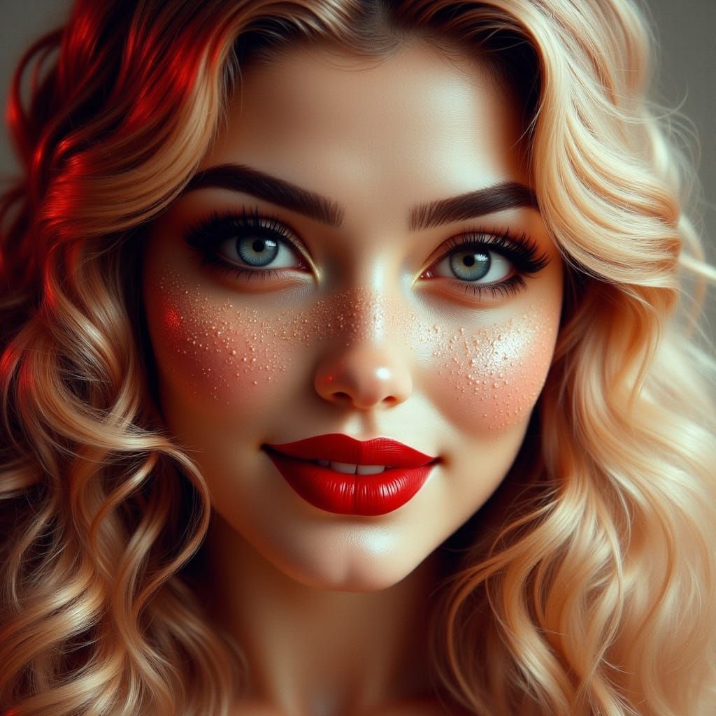 Closeup of a 1960's style serious, art deco, dark red select...