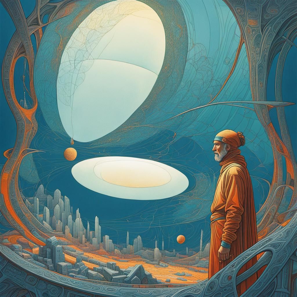 Abstract Art in Moebius Style with Fine Details