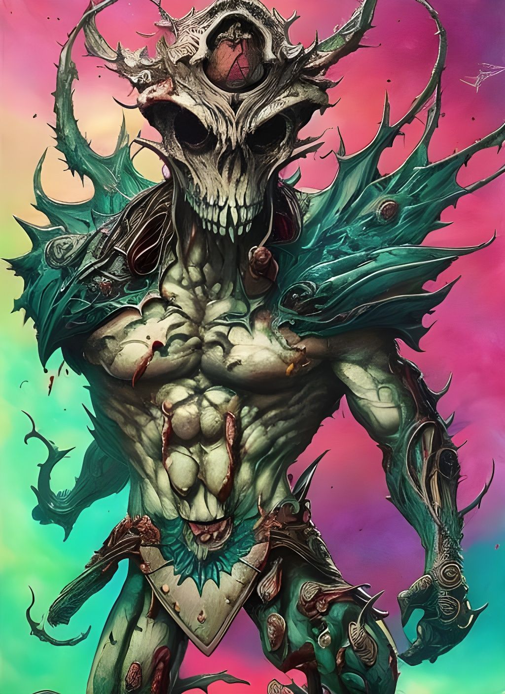 Detailed Demon Lord Abadon in Psychedelic Horror Art