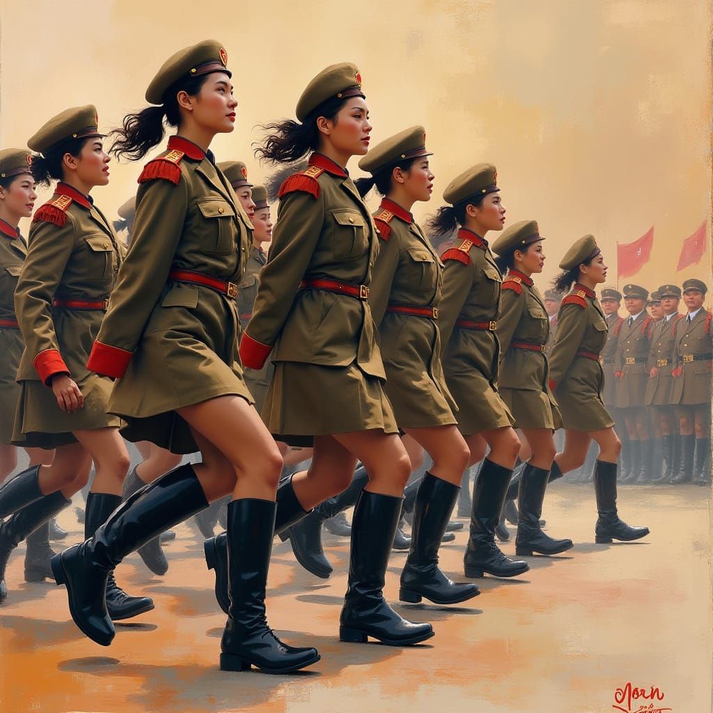 Female Soldiers in North Korean Parade, Cyberpunk Style