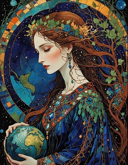 Mother Earth Embrace in Cloisonné Style