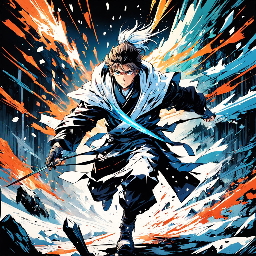 Dynamic Anime Action Scene in Japanese Manga Style