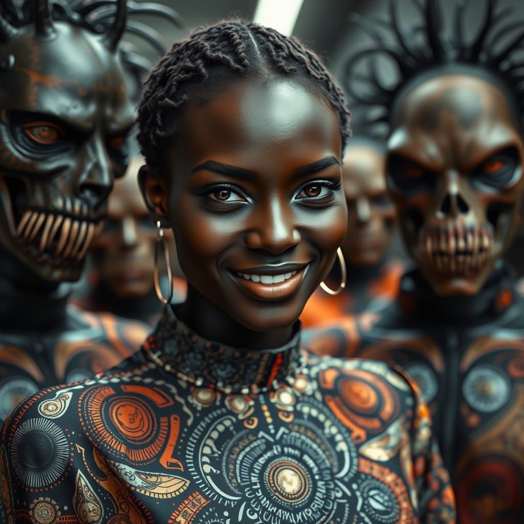 Smiling Woman in Optic Art Fashion Portrait