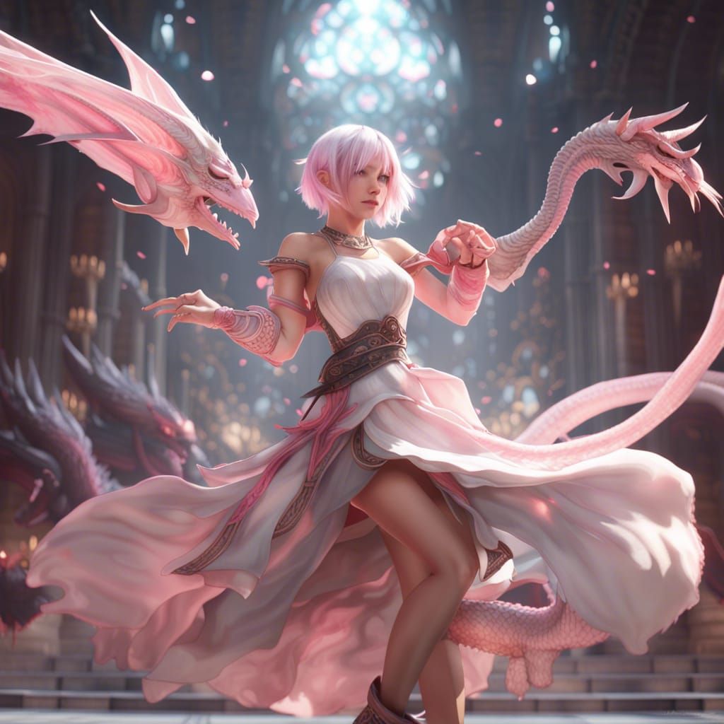 Au Ra Character in Flowy Dress, Fantasy Art