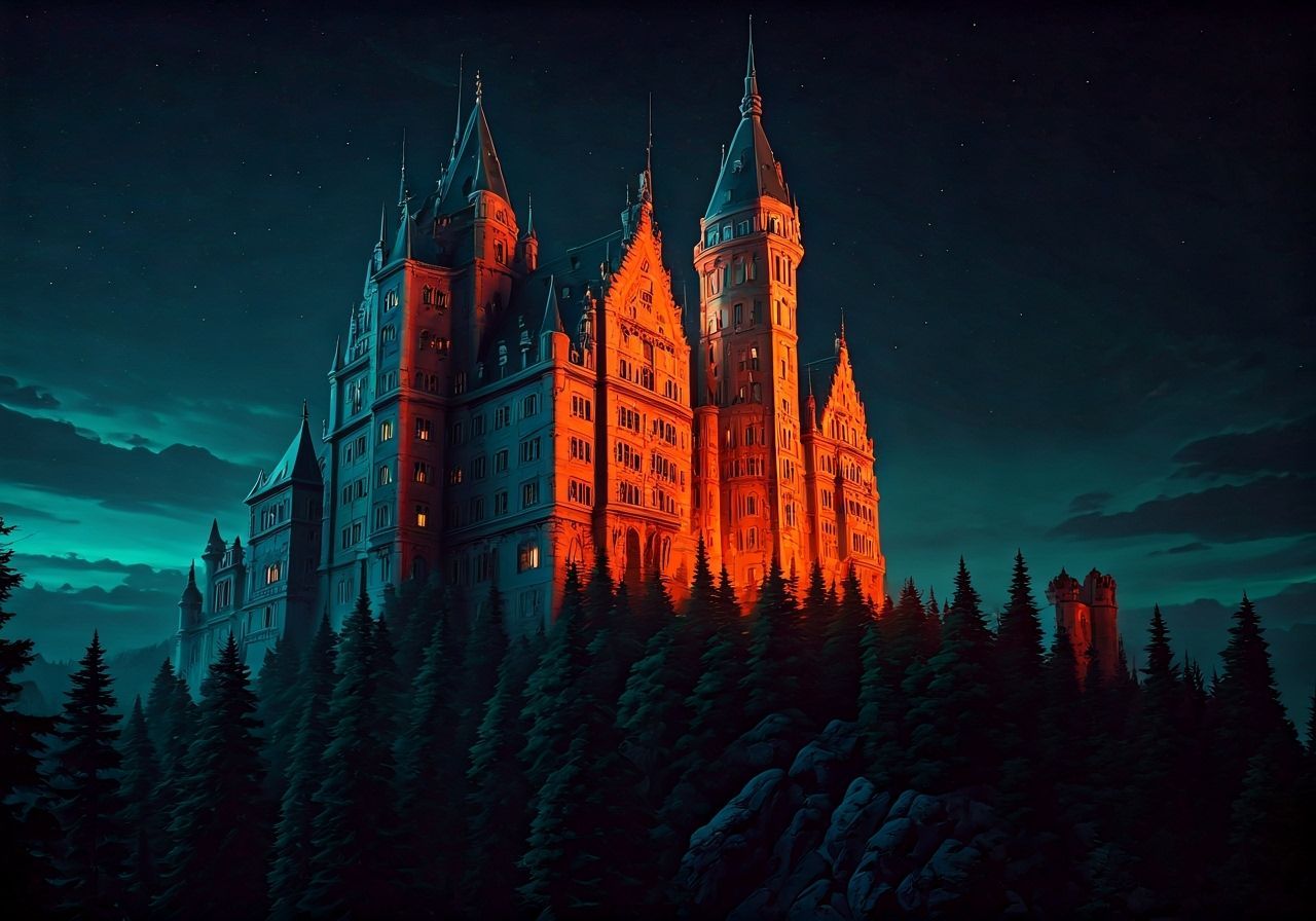 Schloss Neuschwanstein at Night: Epic Concept Art