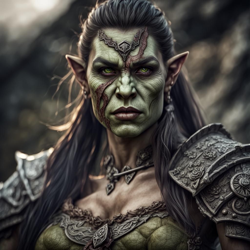 Hyperrealistic Female Orc Portrait in HDR