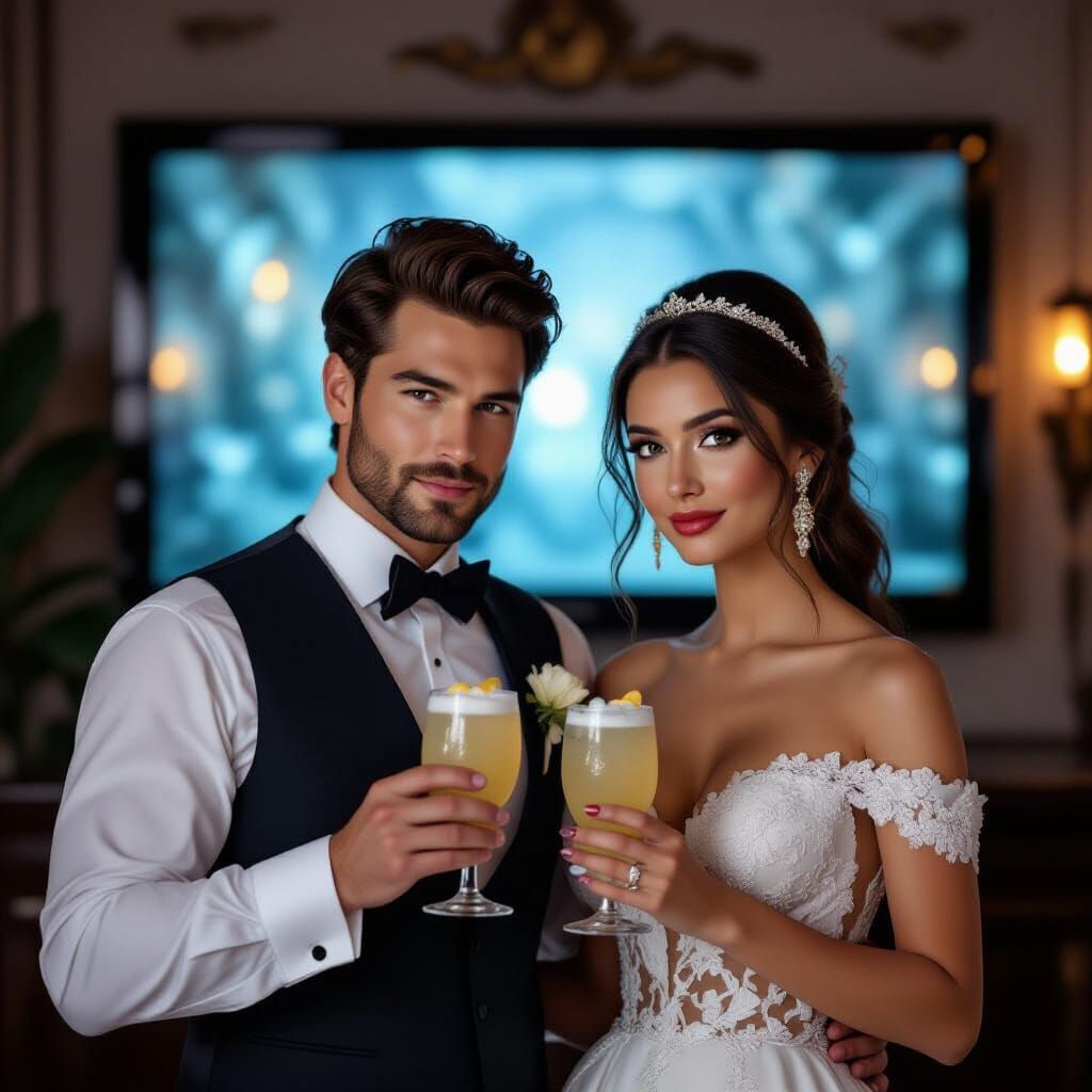 Couple Enjoys Pina Coladas Watching TV in Concept Art Style