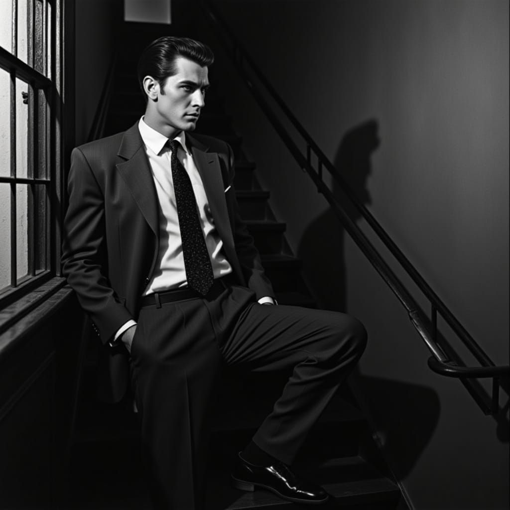 Dramatic Portrait of a Man in 1950s Style