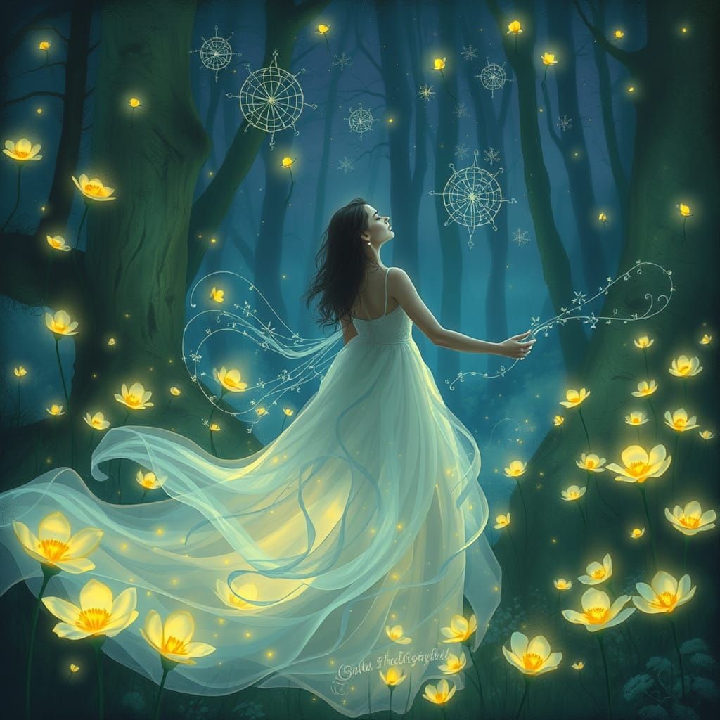 Bioluminescent Enchanted Forest with Mystical Woman