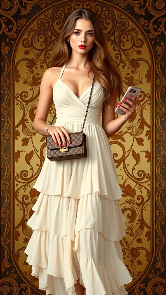 Elegant Woman in Art Nouveau Style with Ornate Details