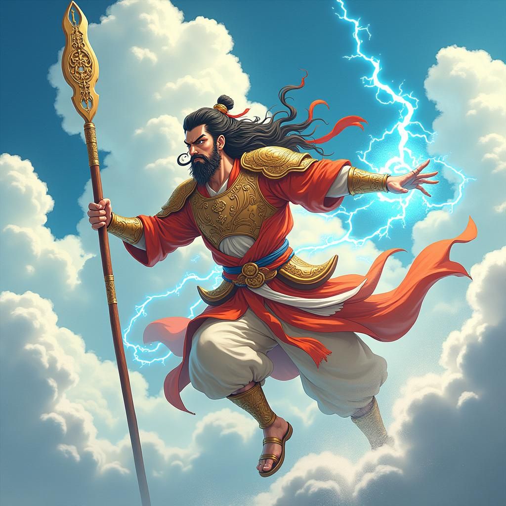 Sun Wukong Attacks Gods in Manga Anime Style