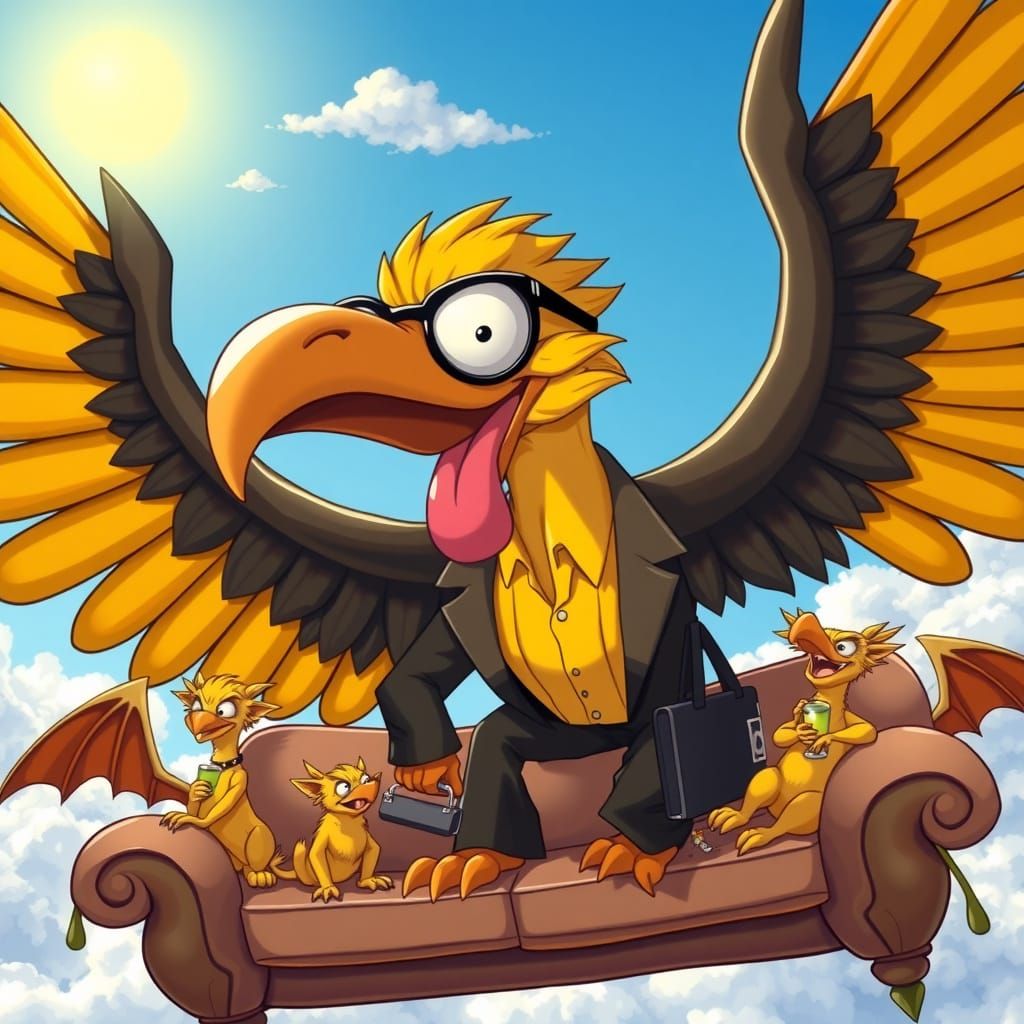 Cartoon Griffin Soaring Through Sunny Sky