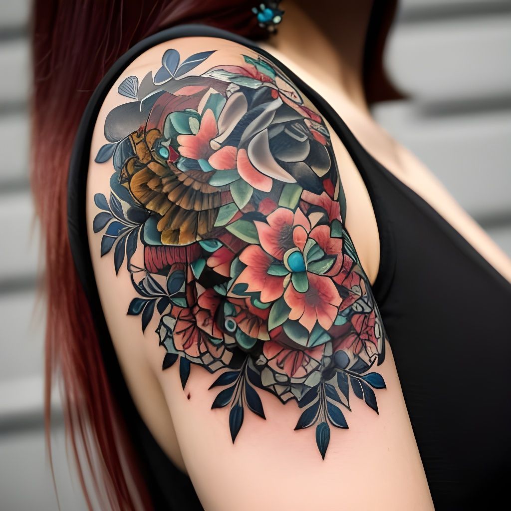 Floral Neck Tattoo in Neo-Traditional Style