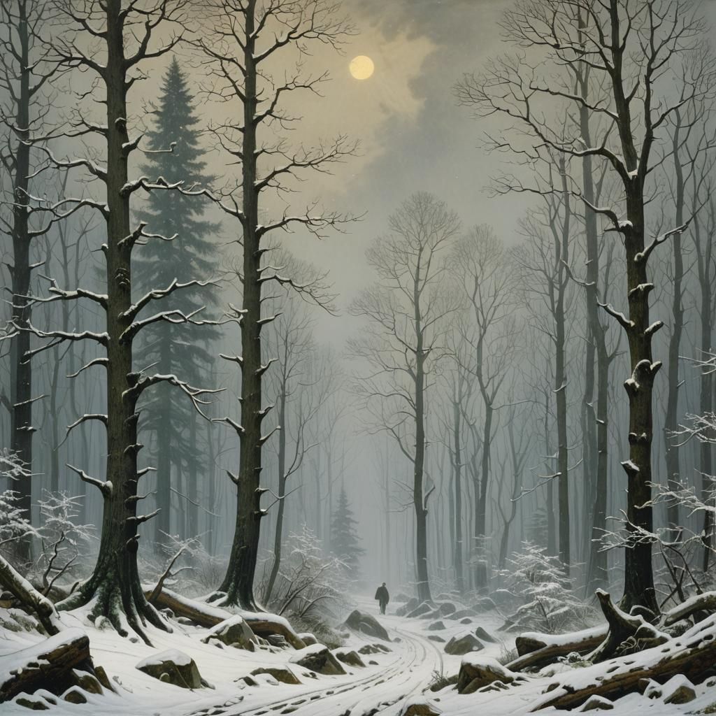 Winter Forest Snowfall: Romantic Landscape