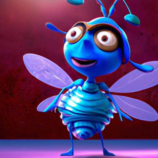 Blue Bug Woman: Pixar-Style 3D Digital Art