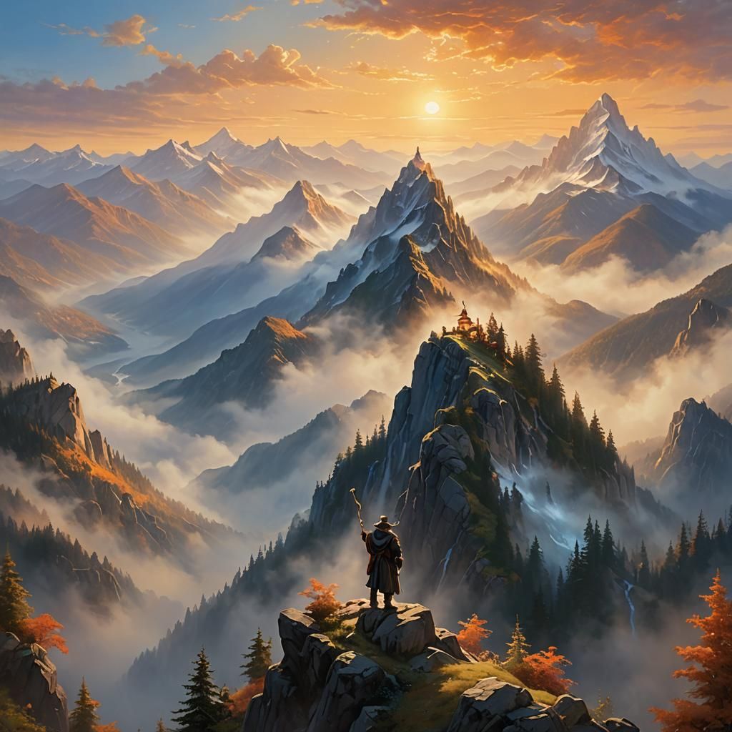 Inspiring Mountain Peak Scene in Ethereal Light
