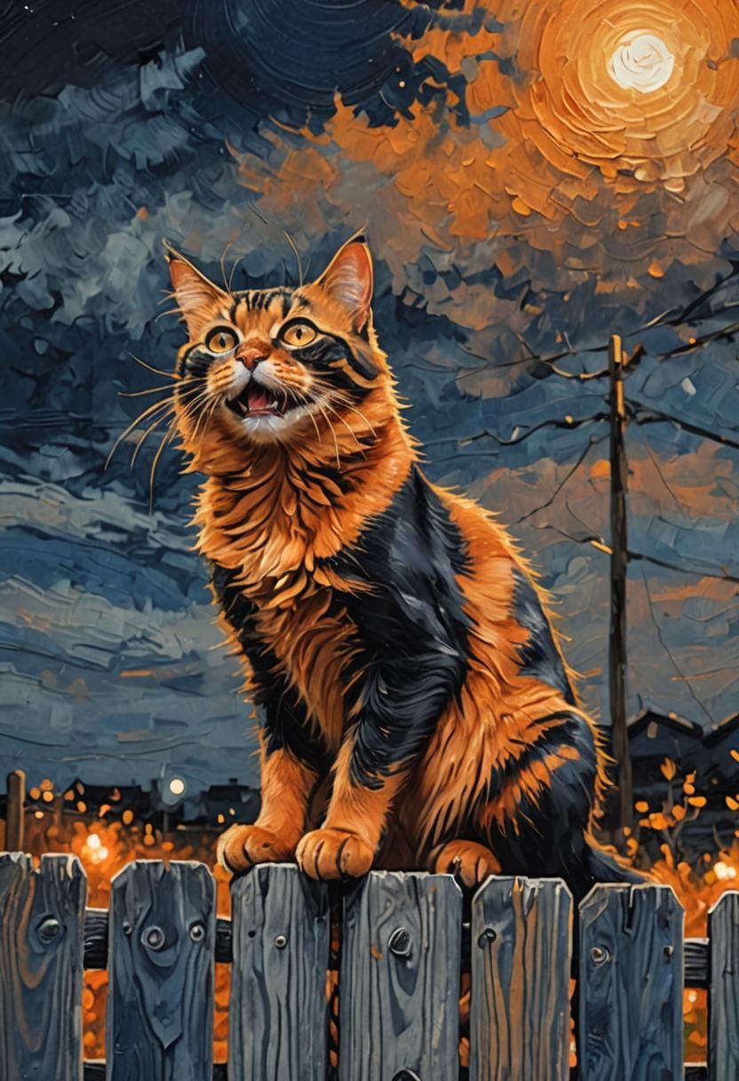 Stray Cat Howling: An Impasto Oil Painting