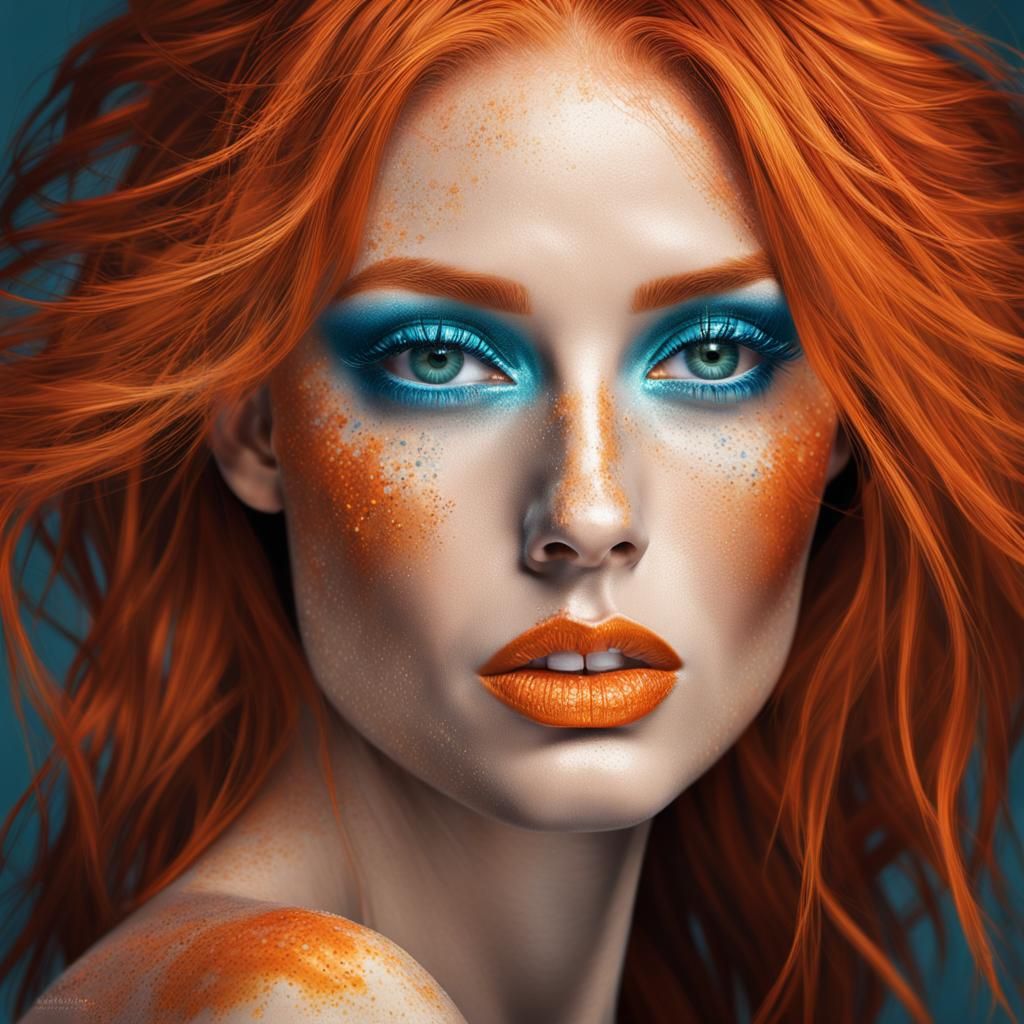 Stunning Woman with Orange Hair and Blue Eyes