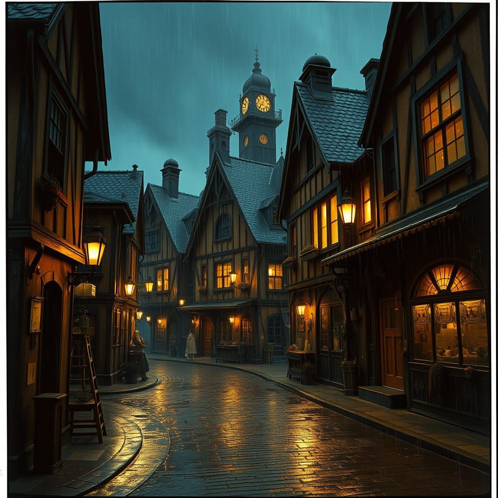 Steampunk Village Gears Whir in Thunderstorm