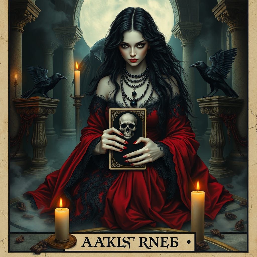 Gothic Tarot Oracle in Candlelit Crypt