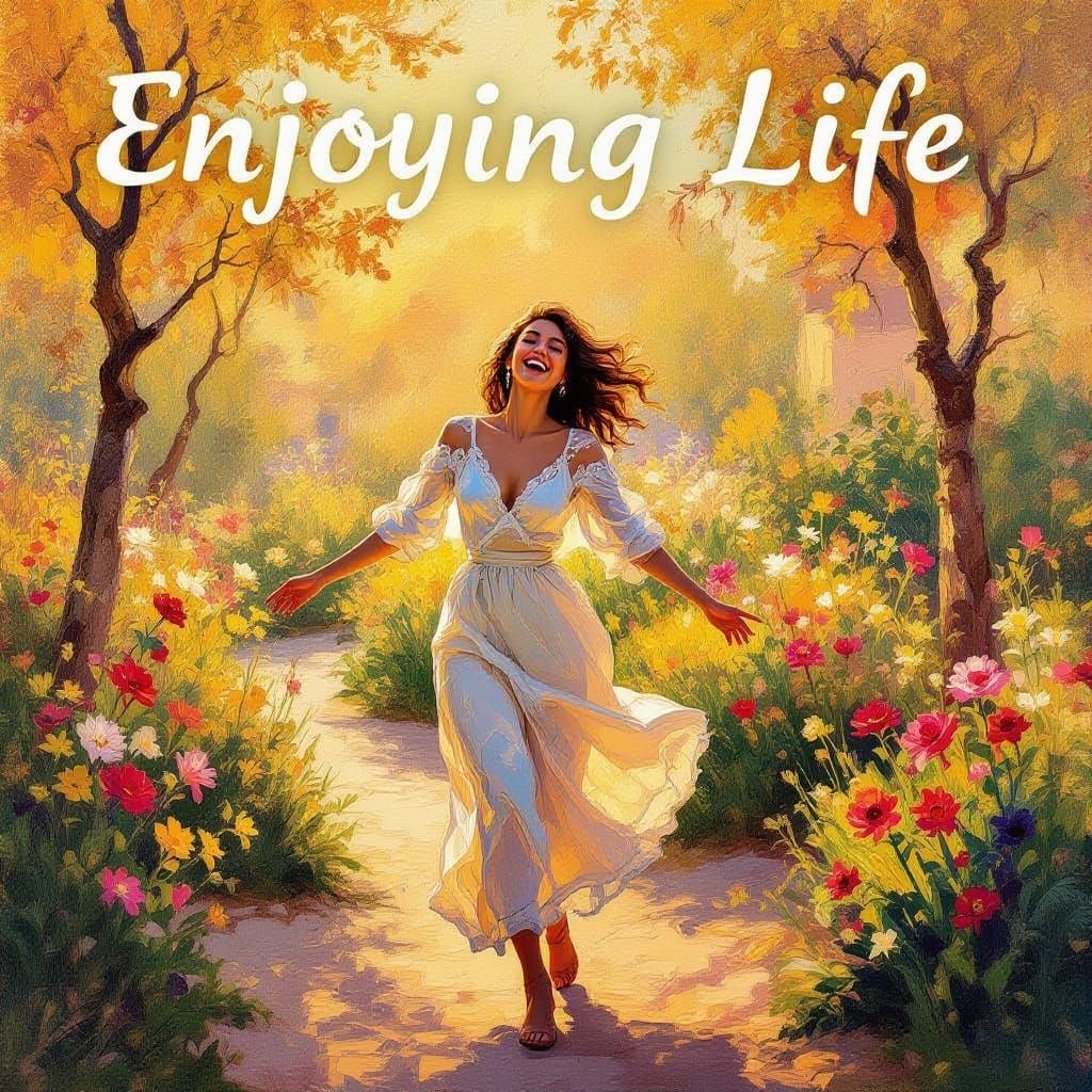 Joyful Moment in Golden Hour Light, Impressionist Style