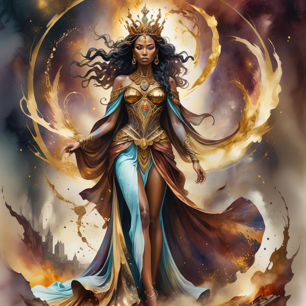 Surreal Queen in Apocalyptic Paradise: Digital Watercolor