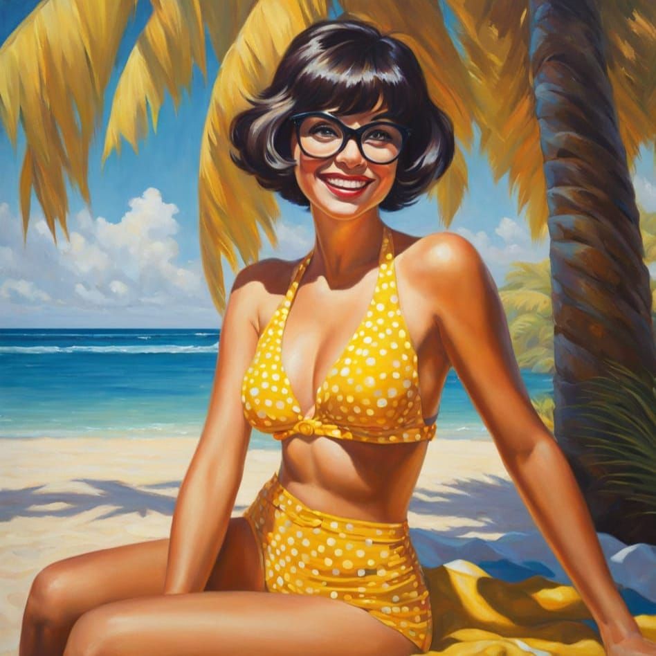 Impressionistic Oil Painting of Woman on Tropical Beach