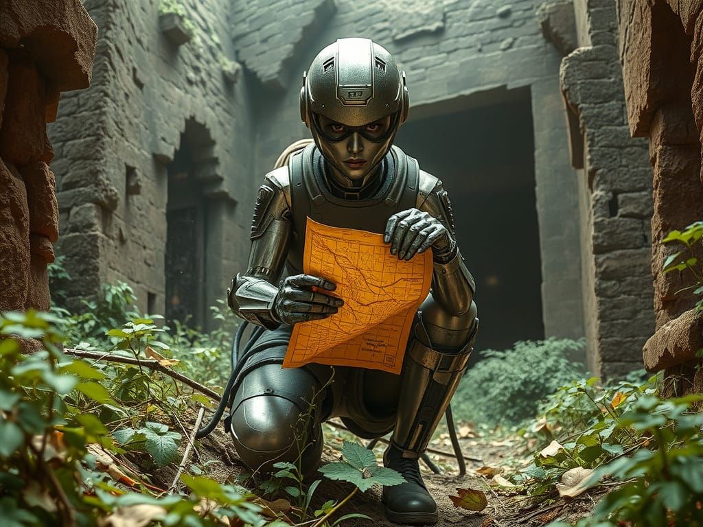Female Android Adventurer Unveils Ancient Treasure in Ruins