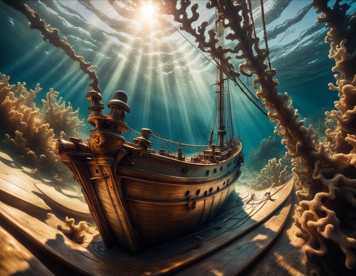 Sunken Ship Underwater with Volumetric Lighting