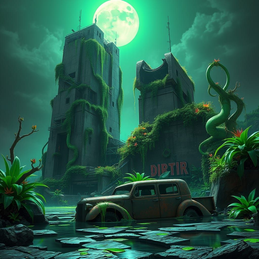 Futuristic Dystopia: Neon Swamp Metropolis