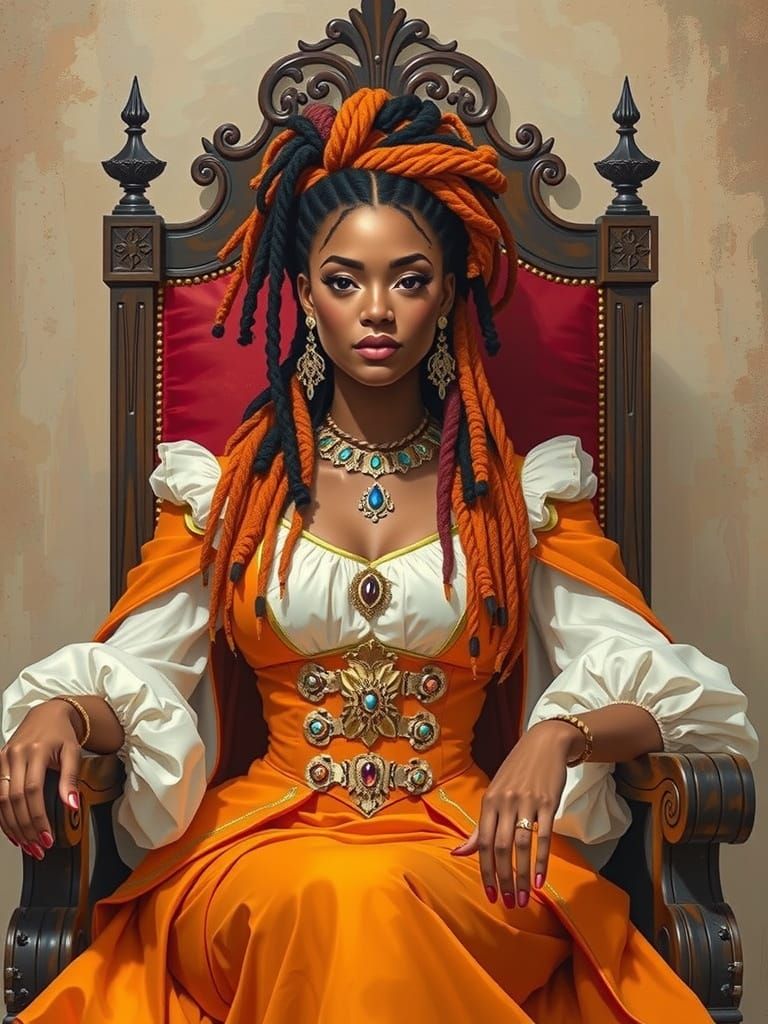 Stately Black Queen with Orange Dreadlocks