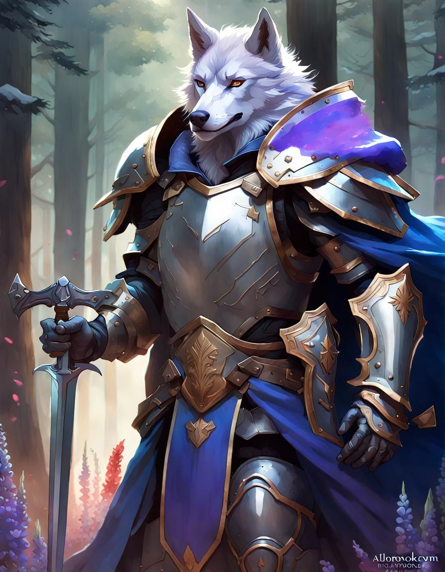 Armored Lupine Paladin Honor Guard in 3D Digital Art