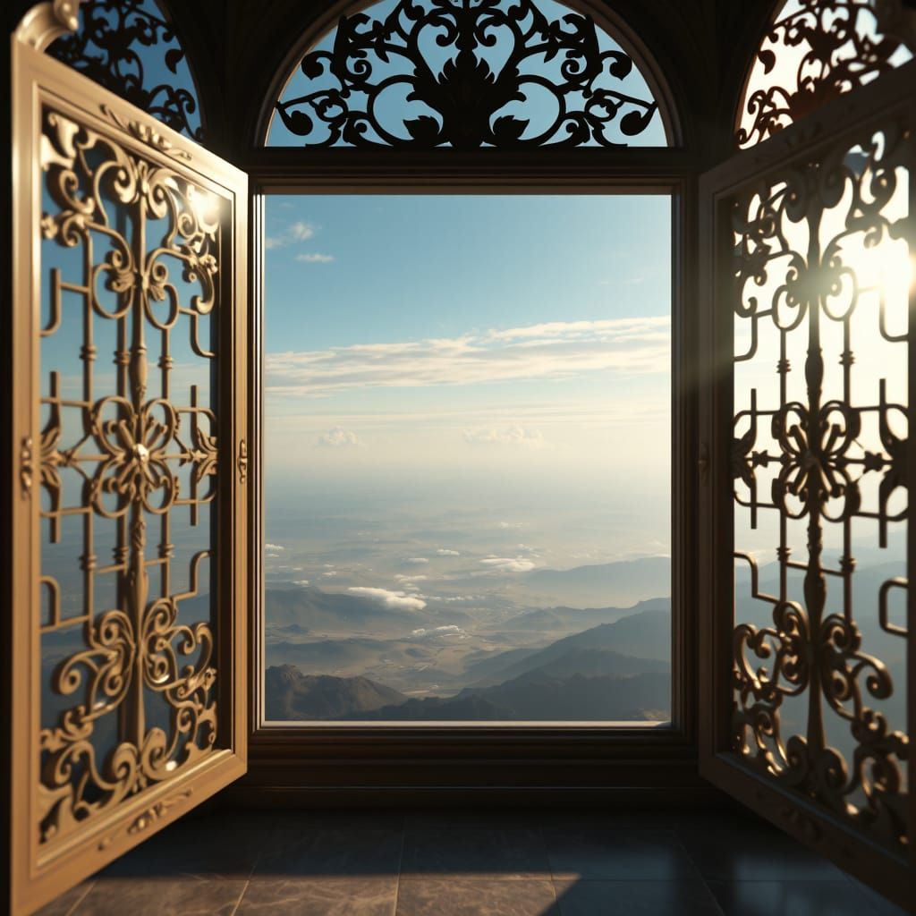 Surreal 3D Window View with Epic Landscape
