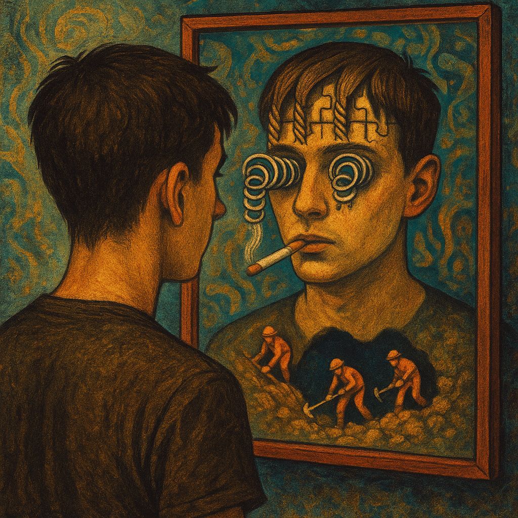 Man Sees Double Exposure in Mirror