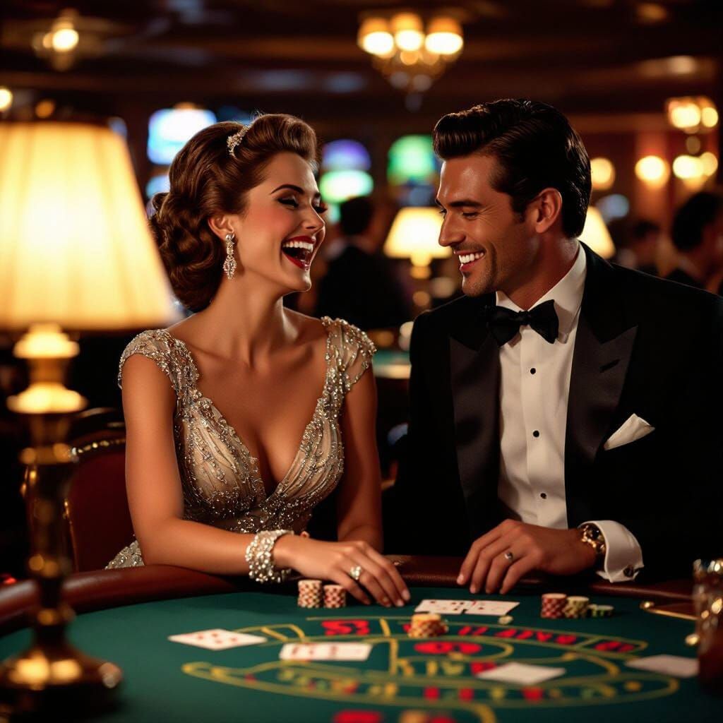 Glamorous Casino Scene in Retro Film Style