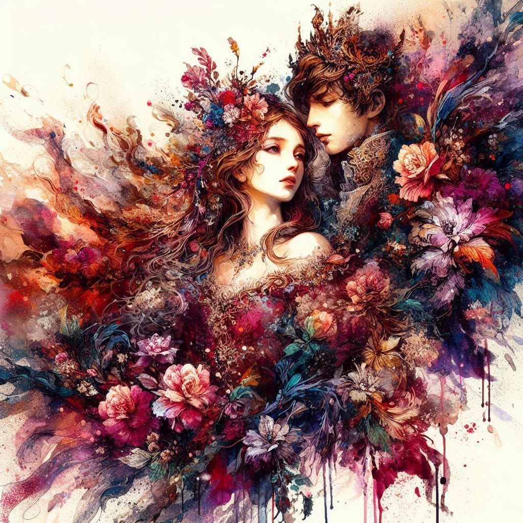 Romantic Ink Splatter Portrait of a Couple