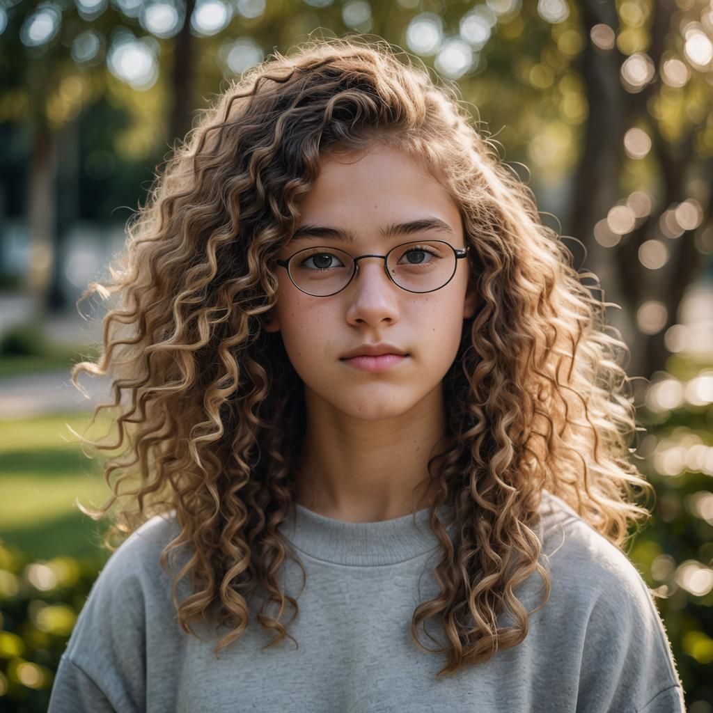 Portrait of a Girl with Curly Hair in Golden Hour