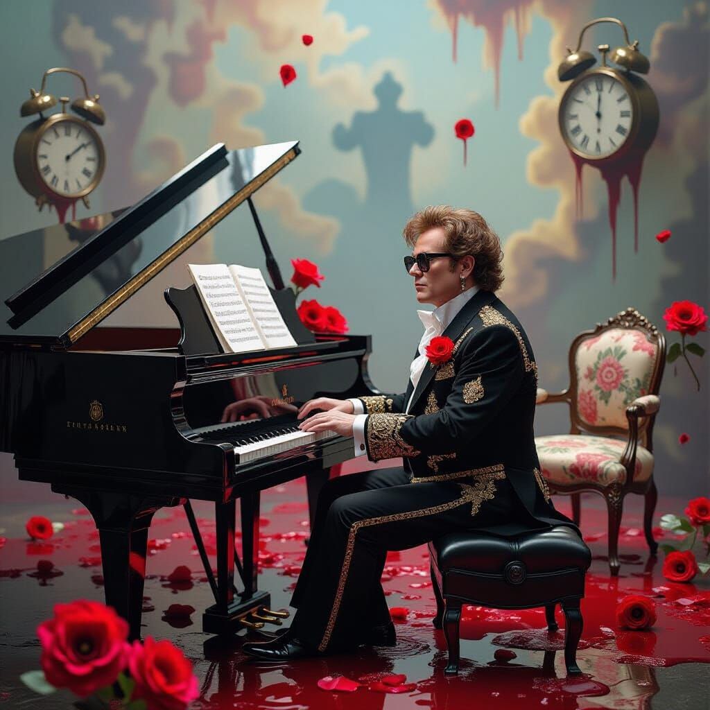 Elton John Surreal Dreamscape in Dali Style