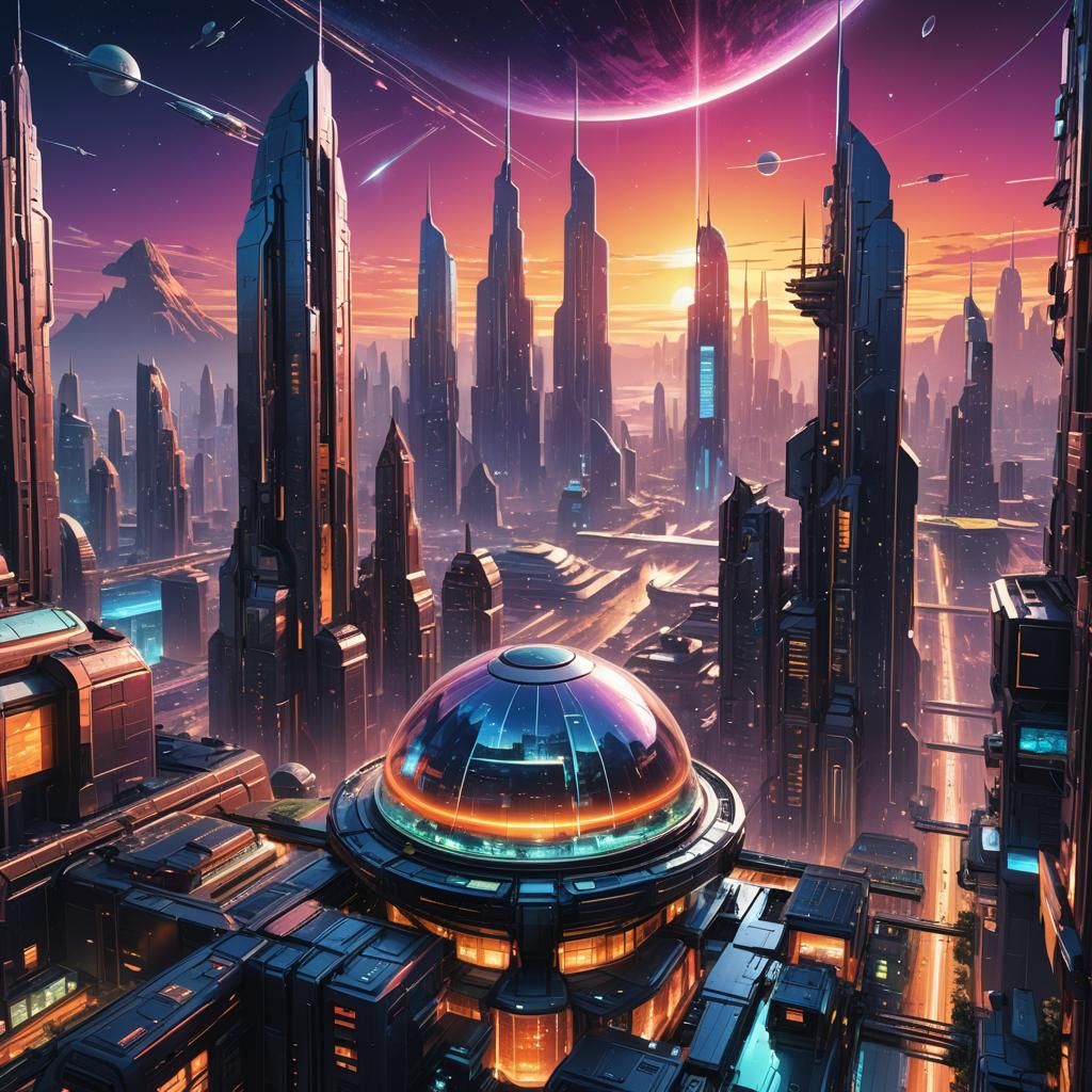 Futuristic City in Space: A Sci-Fi Illustration