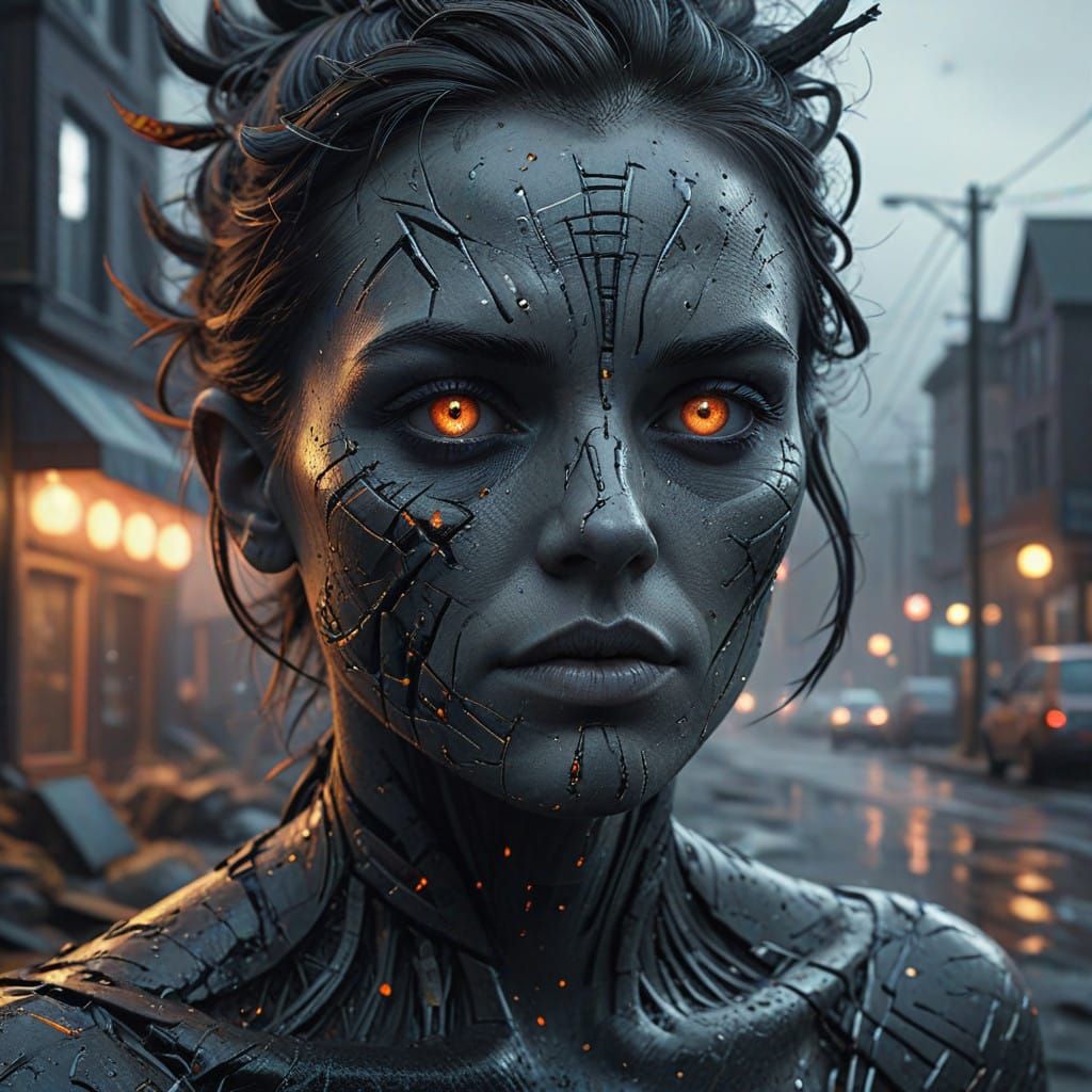 Resilient Soul Unfolds in Dark Fantasy Portrait