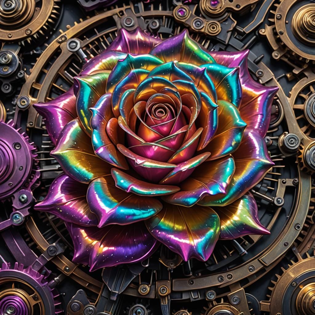 Neon Iridescent Metallic Rose Macro Photography