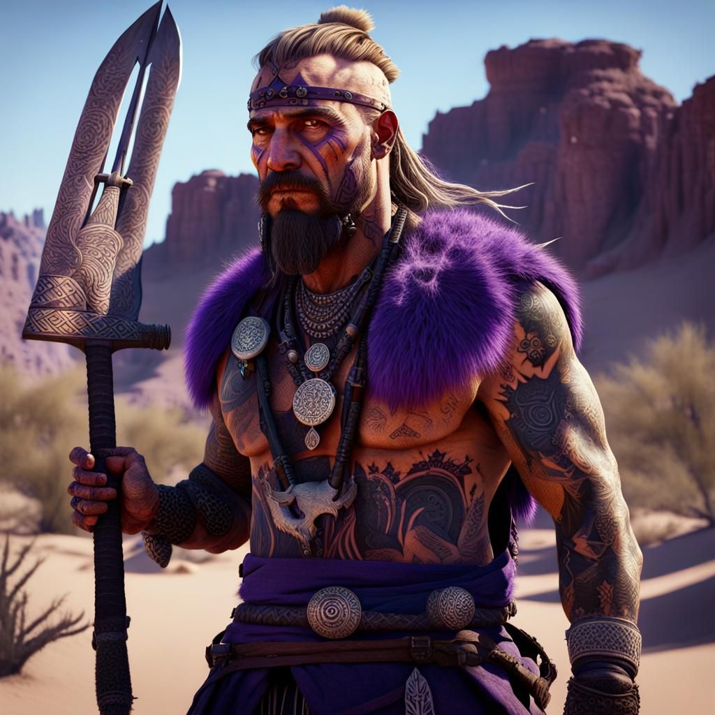 Tribal Warrior in Sonoran Desert, Dark Fantasy Art