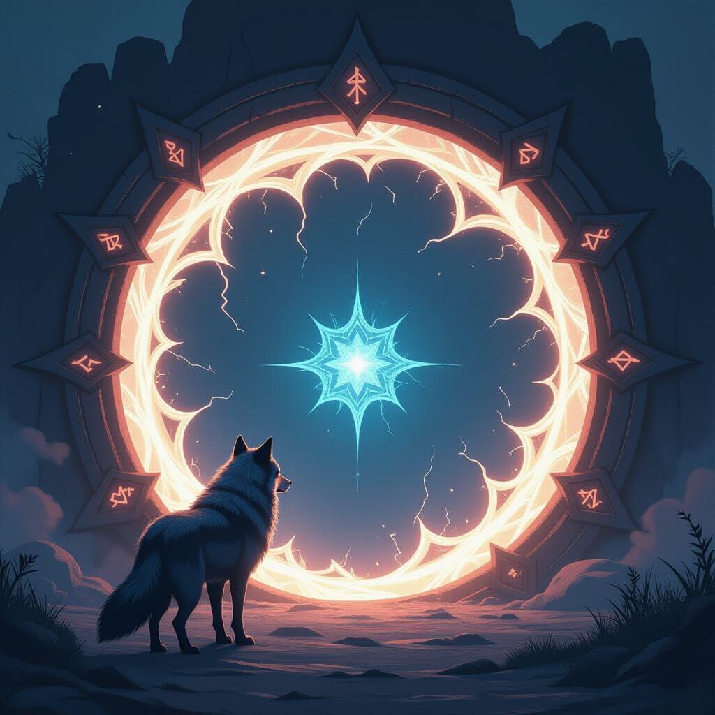 Wolf Guardian at Dimensional Portal: Dark Fantasy Art