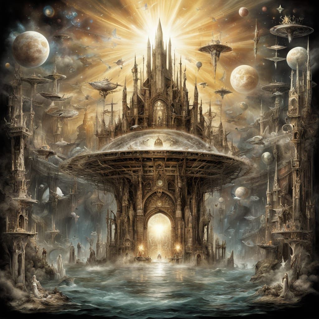 Surreal Underwater Cathedral with Choir of Suns