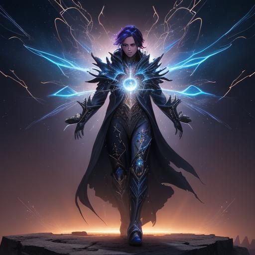 Celestial Being Exploding with Lightning, Detailed Matte Pai...