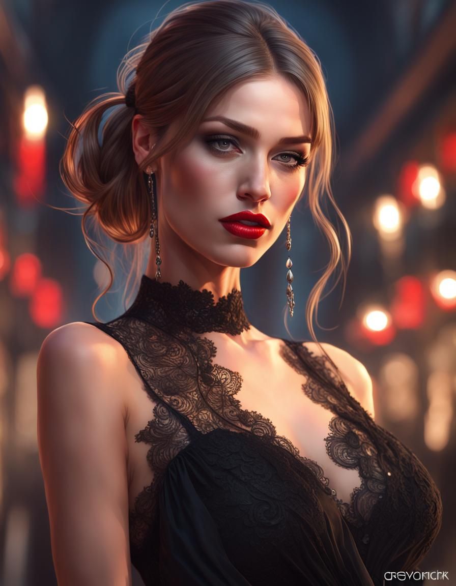 Elegant Woman at Night Party in Hyperdetailed Style