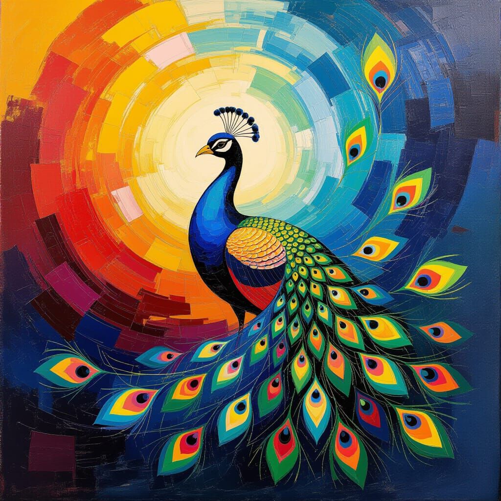 Kaleidoscopic Peacock in Abstract Expressionist Style